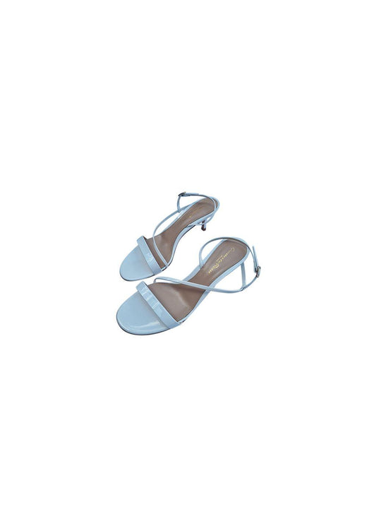 White patent leather strapped heeled sandals
