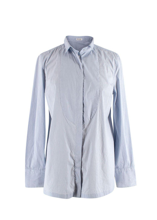Brunello Cucinelli Blue Pin-Striped Cotton Shirt