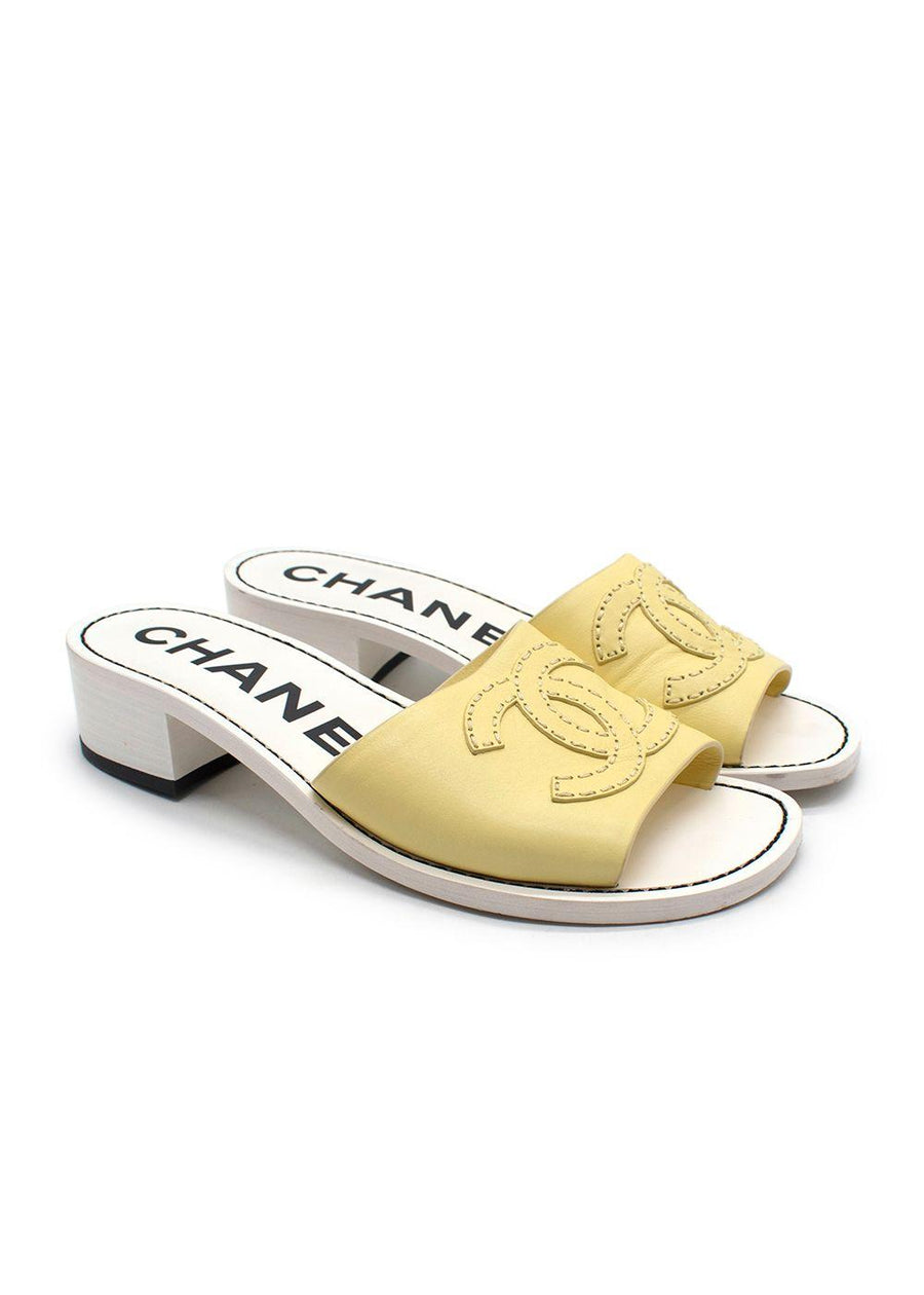 Chanel Yellow Leather Mule Sandals