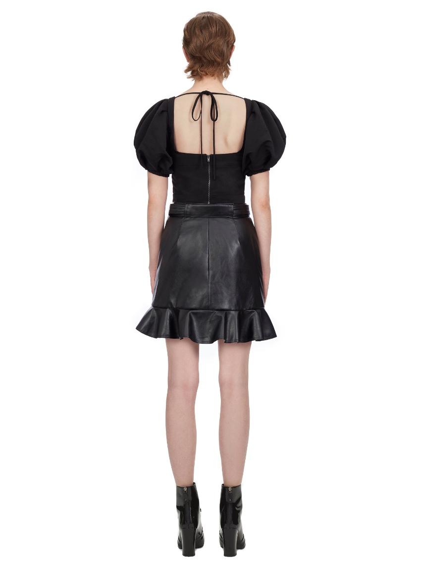 Self Portrait Black Faux Leather Flounced Mini Skirt