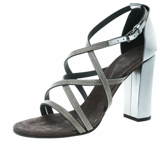 Monili Beaded Silver Leather Sandals