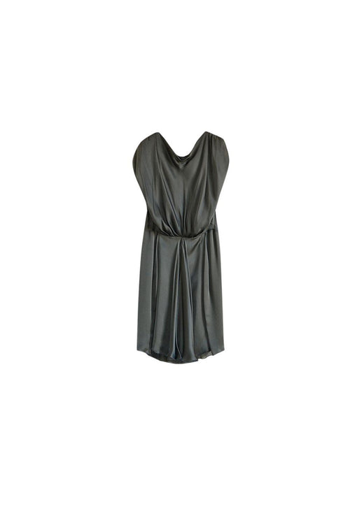 Olive silk satin draped dress