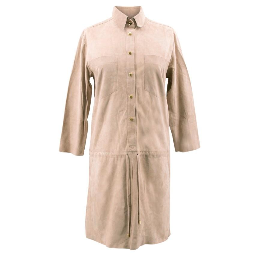 La Mania Beige Perea Long Sleeved Suede Dress