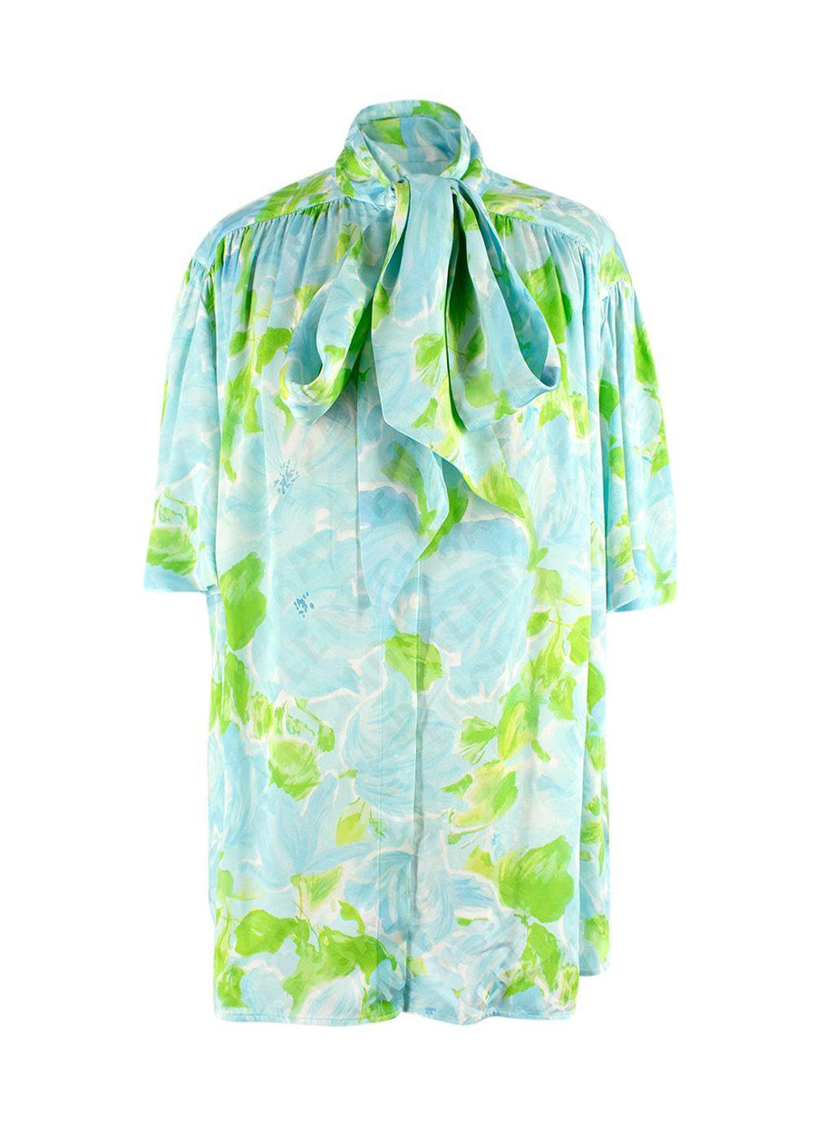 Balenciaga Blue and Green Silk Blouse