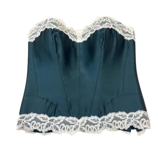Millesia Couture Forest Green Silk & Calais Leavers Lace Corset
