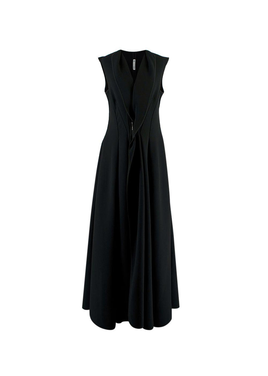Black Flared Pleated Zip Gown