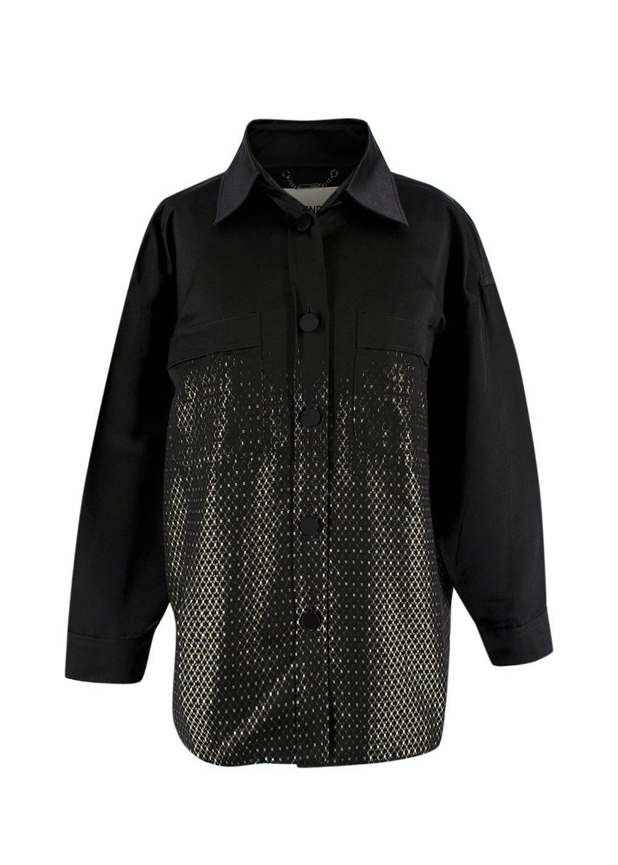 Fendi Black Silk Printed Button-down Shirt