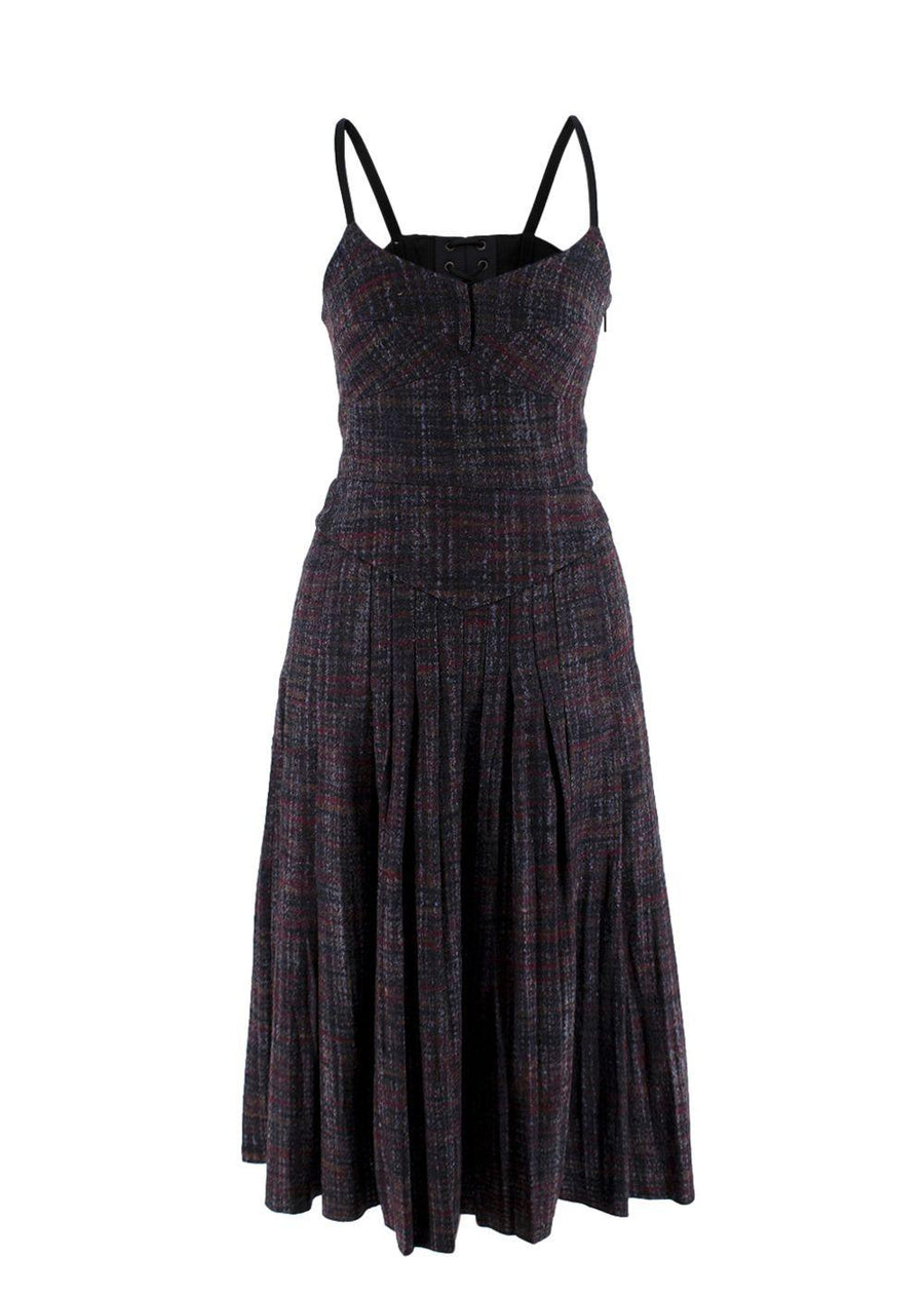 Bottega Veneta Wool Plaid Laced Back Dress