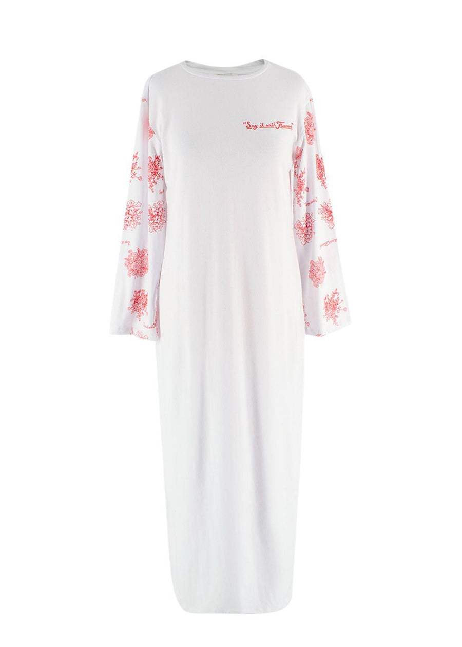 Rosie Assoulin White Floral Detail Long Sleeve T-Shirt Dress