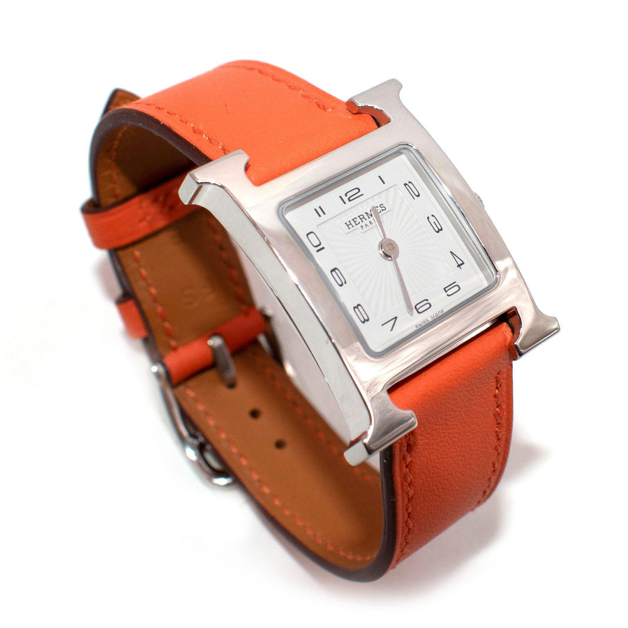 Hermes Small "Heure H" Watch With Orange Strap