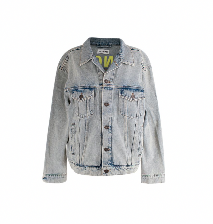 Balenciaga Acid-wash denim neon printed logo back jacket
