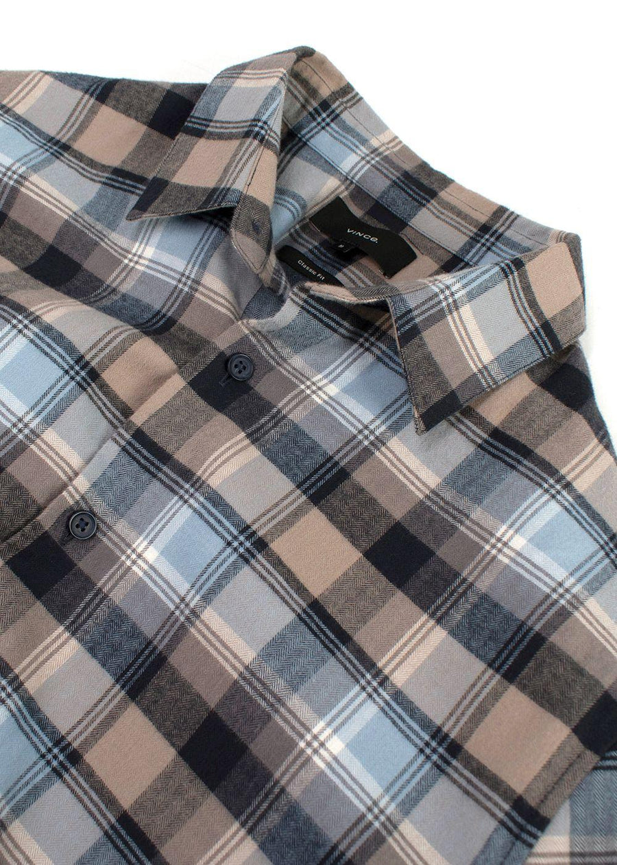 Vince Blue and Beige Check Cotton Shirt