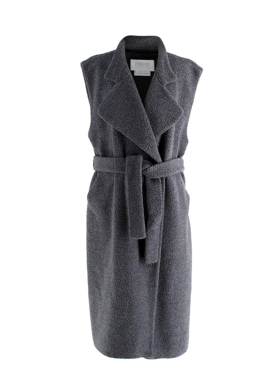 Harris Wharf Grey Shearling Wool Long Gilet