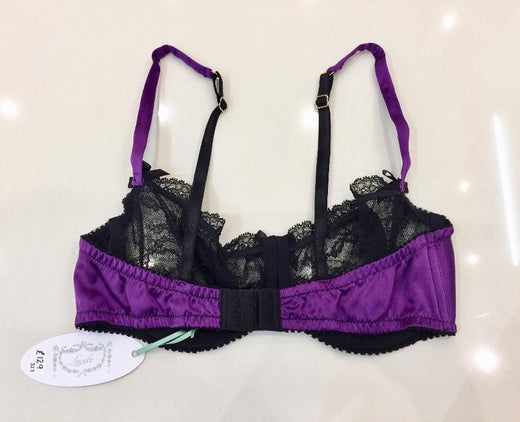 Lucile Purple Silk & Black Leavers Lace Underwired Bra & Thong Set