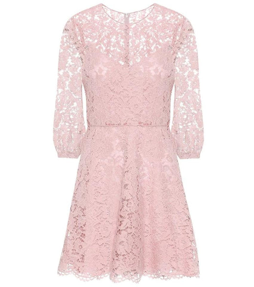 Valentino Scalloped Lace A-line Minidress In Pink