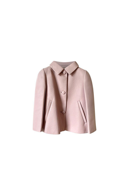 Pale pink cropped leather jacket
