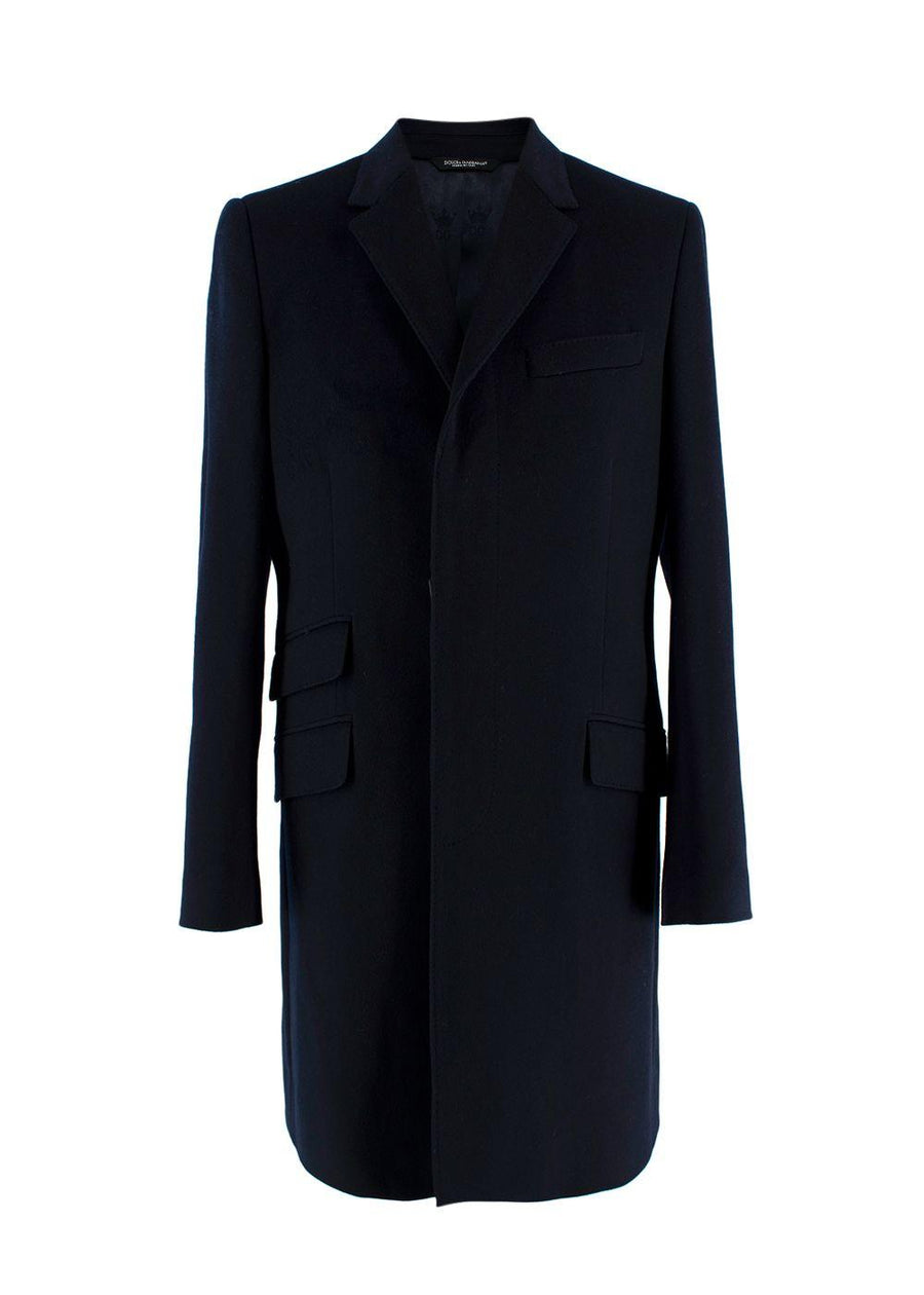 Dolce & Gabbana Navy Single Breasted Wool Coat