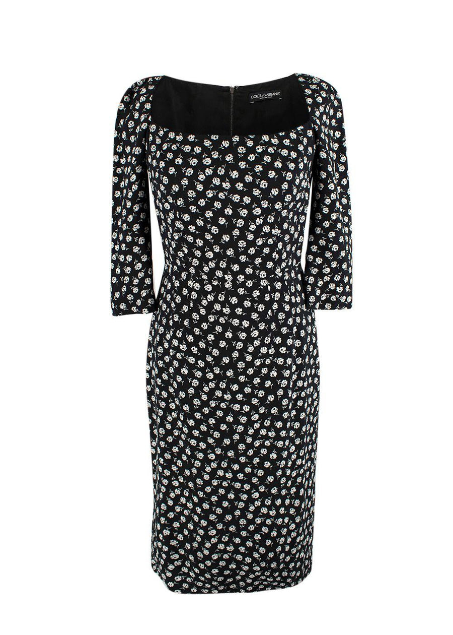 Dolce & Gabbana Black Floral Print Crepe Midi Dress