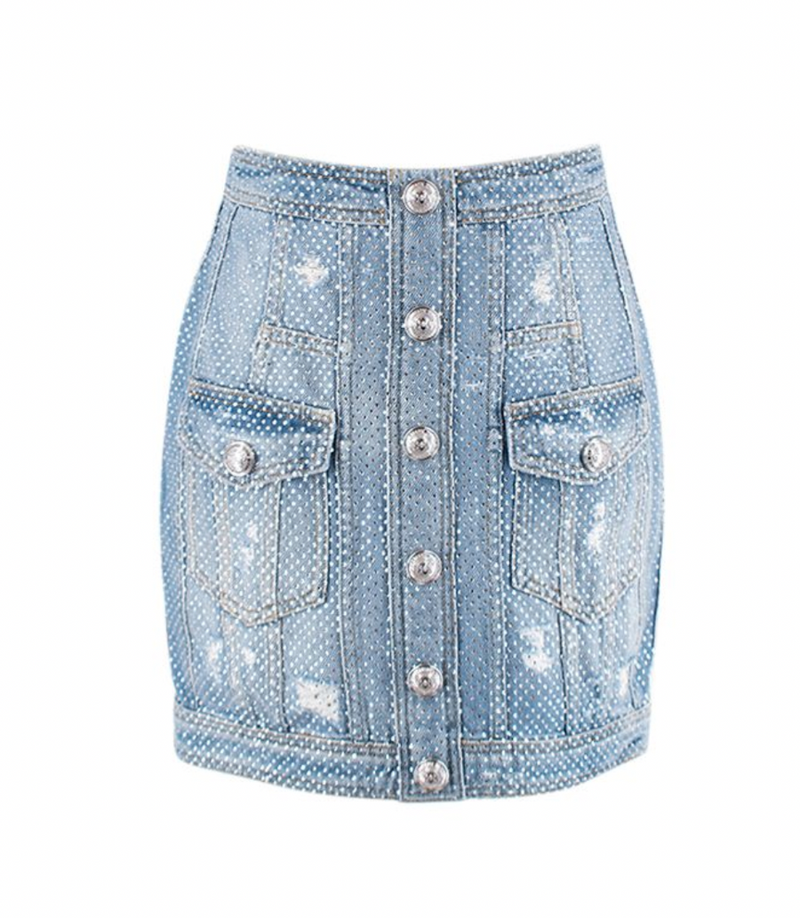 Balmain Crystal embellished denim mini skirt