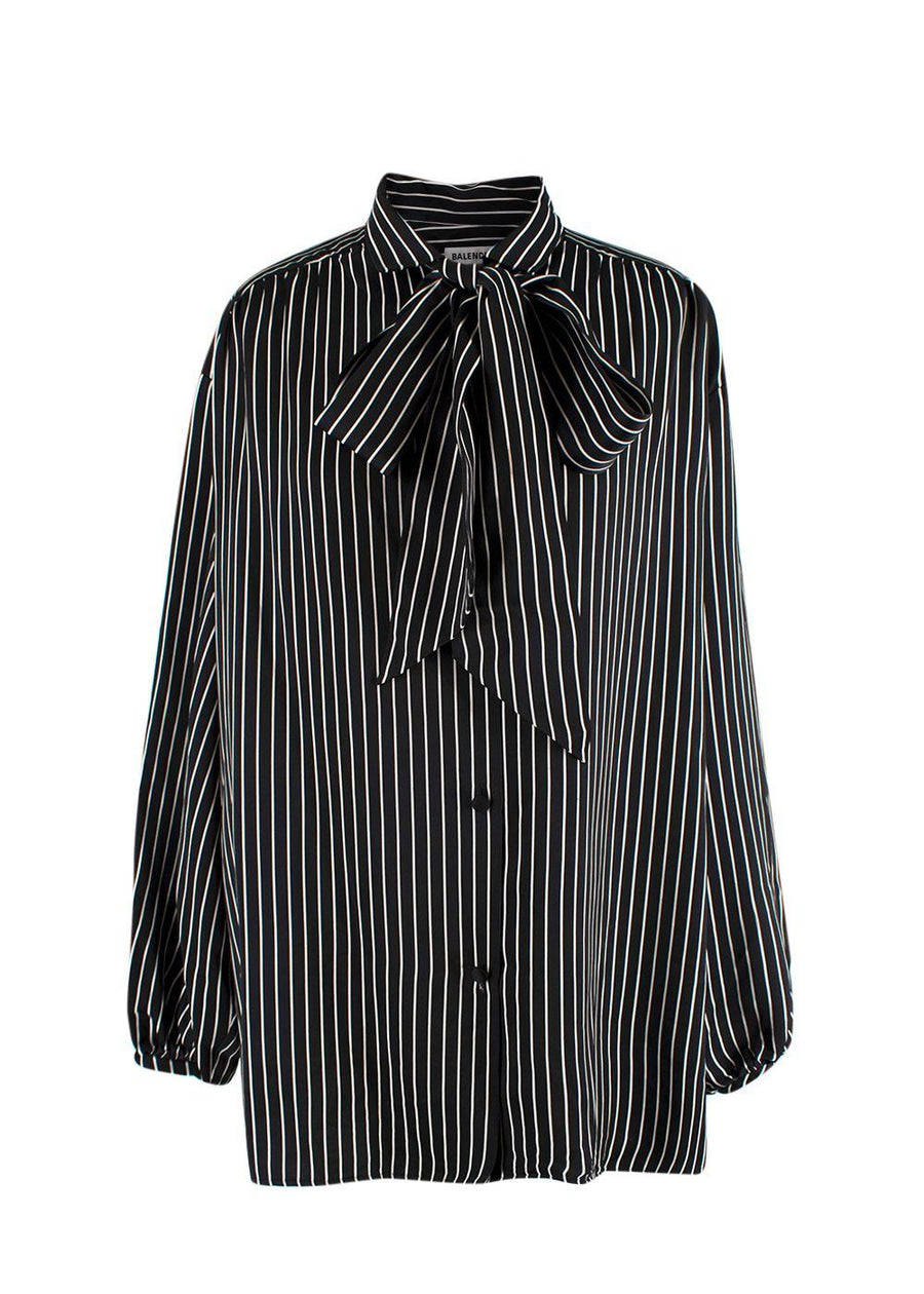 Balenciaga Black Striped Logo Oversized Shirt with Tie Detail