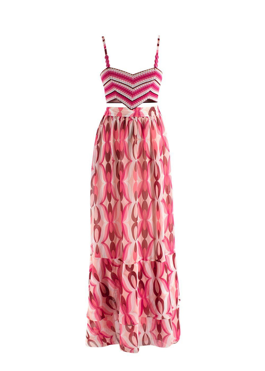 PatBO Pink Flamant Twist Crochet Maxi Dress