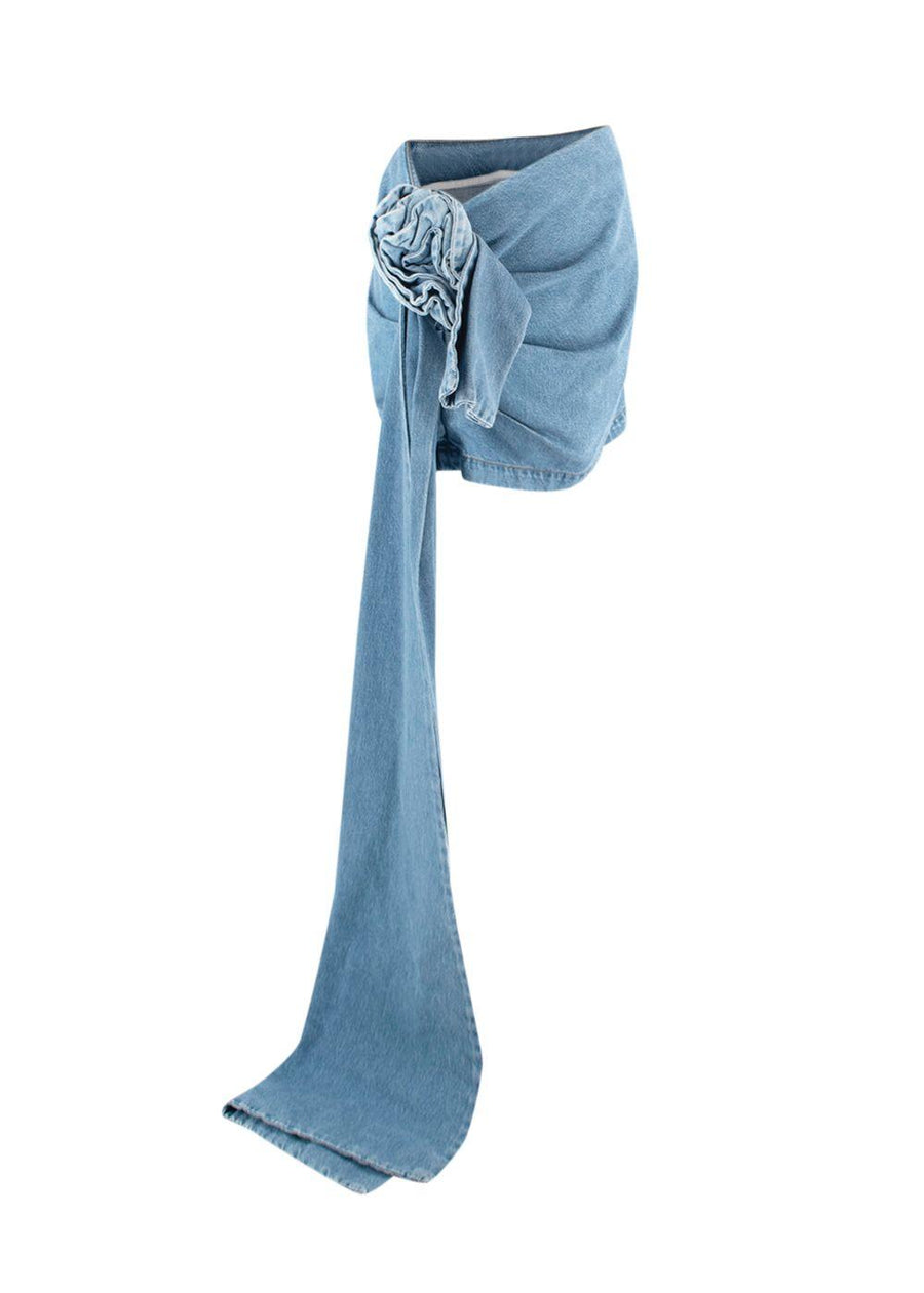 Magda Butrym Denim Rose Sash Mini Skirt