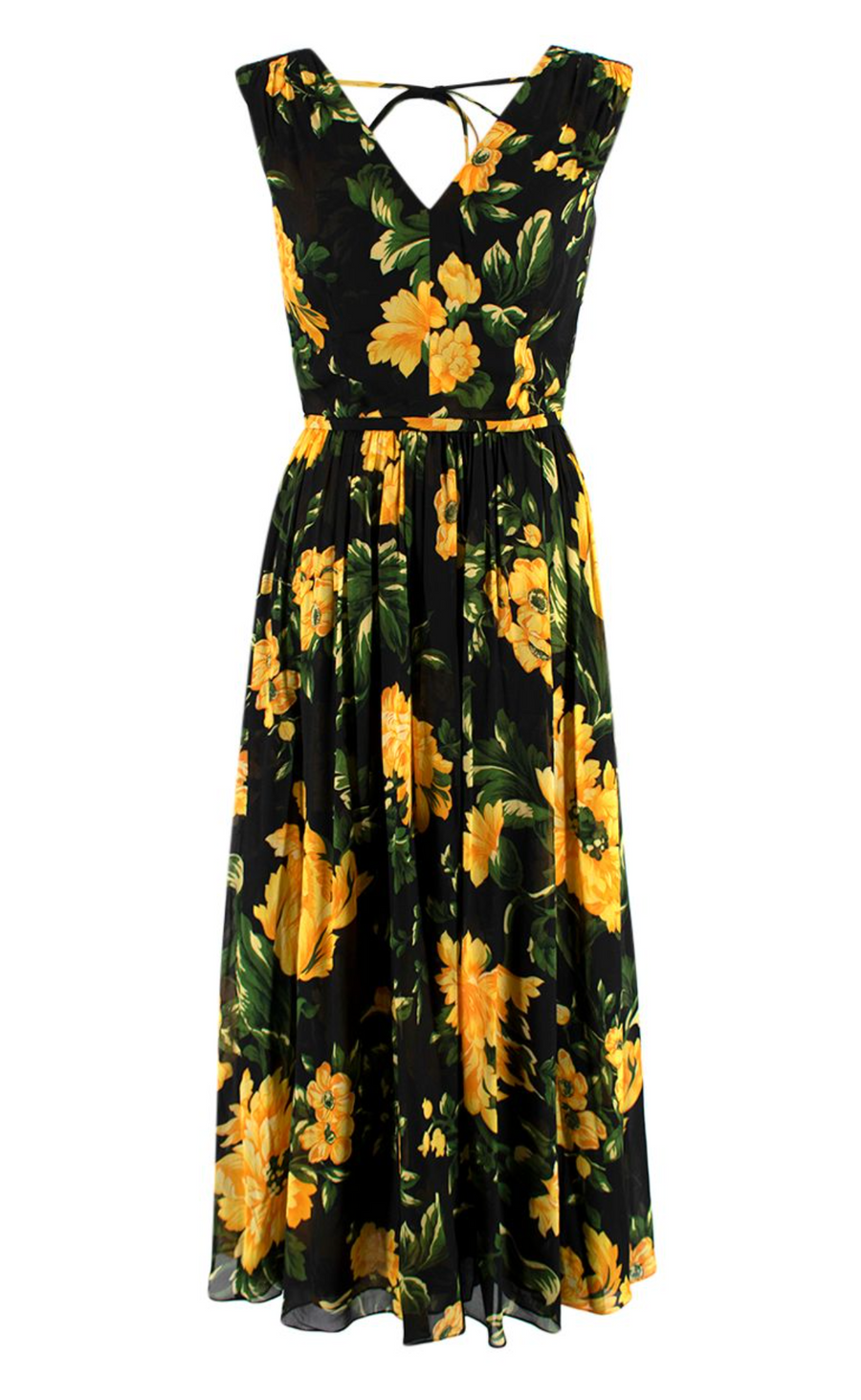 Carolina Herrera Black & Yellow Floral Midi Dress