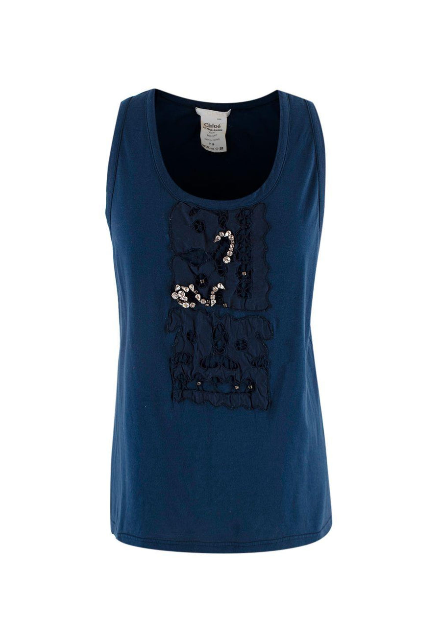 Chloe Navy Crystal Embellished Tank Top