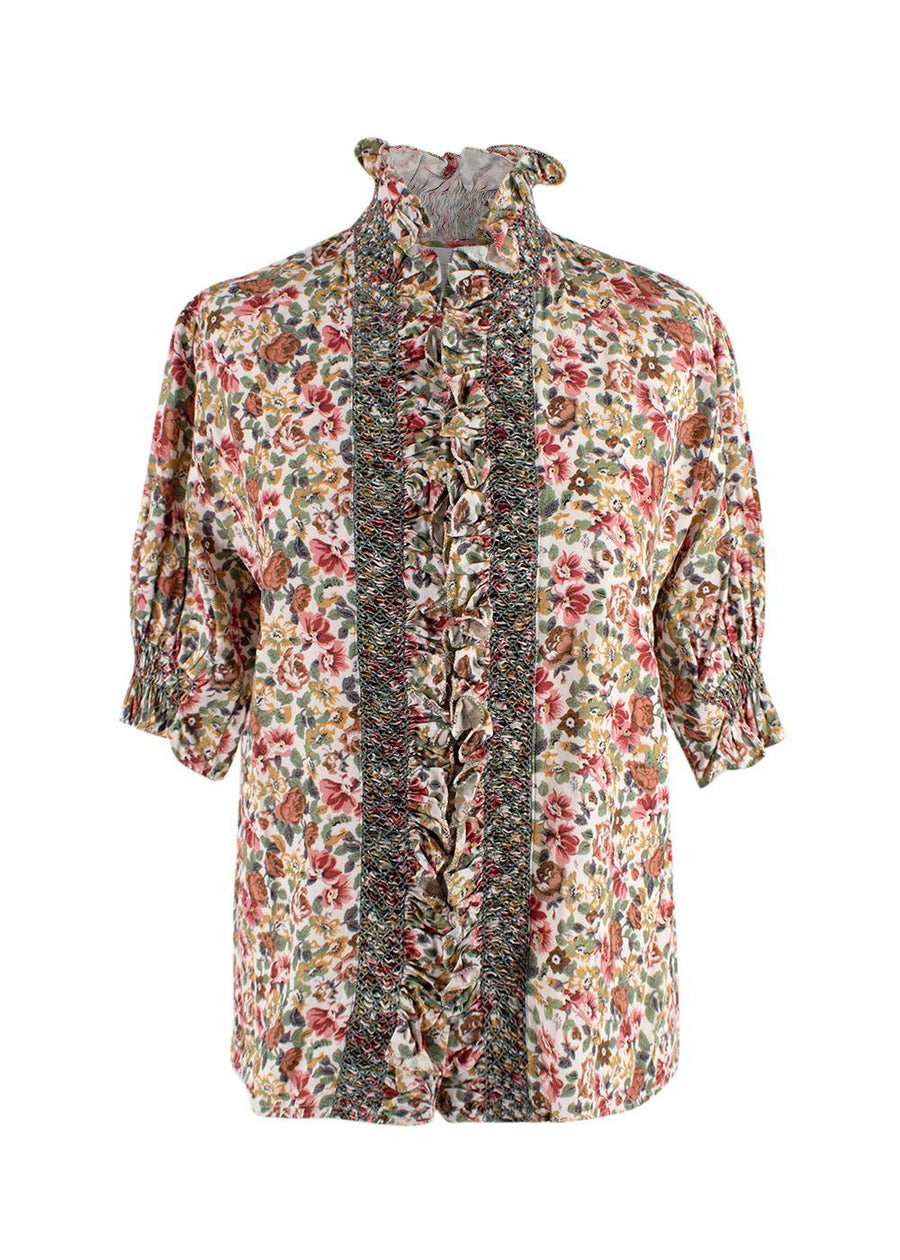 Loretta Caponi Floral High Neck Donatella Blouse