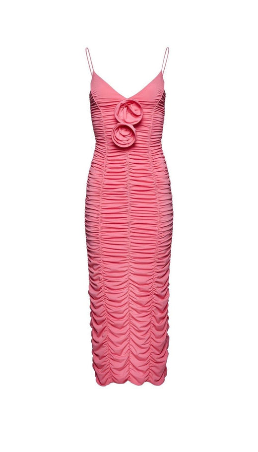 Magda Butrym Pink Ruched Mesh Midi Dress