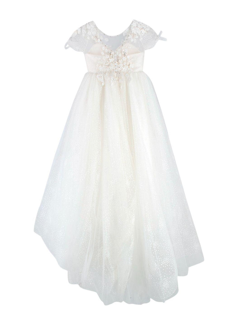 Quinn Harper Kids 10Y White Crystal Embellished Tulle Occasion Dress