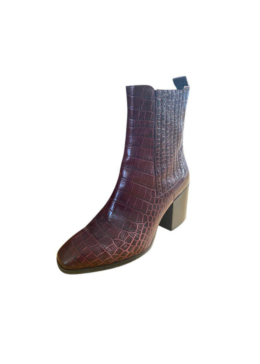 Red Croc Embossed Heeled Ankle Boots