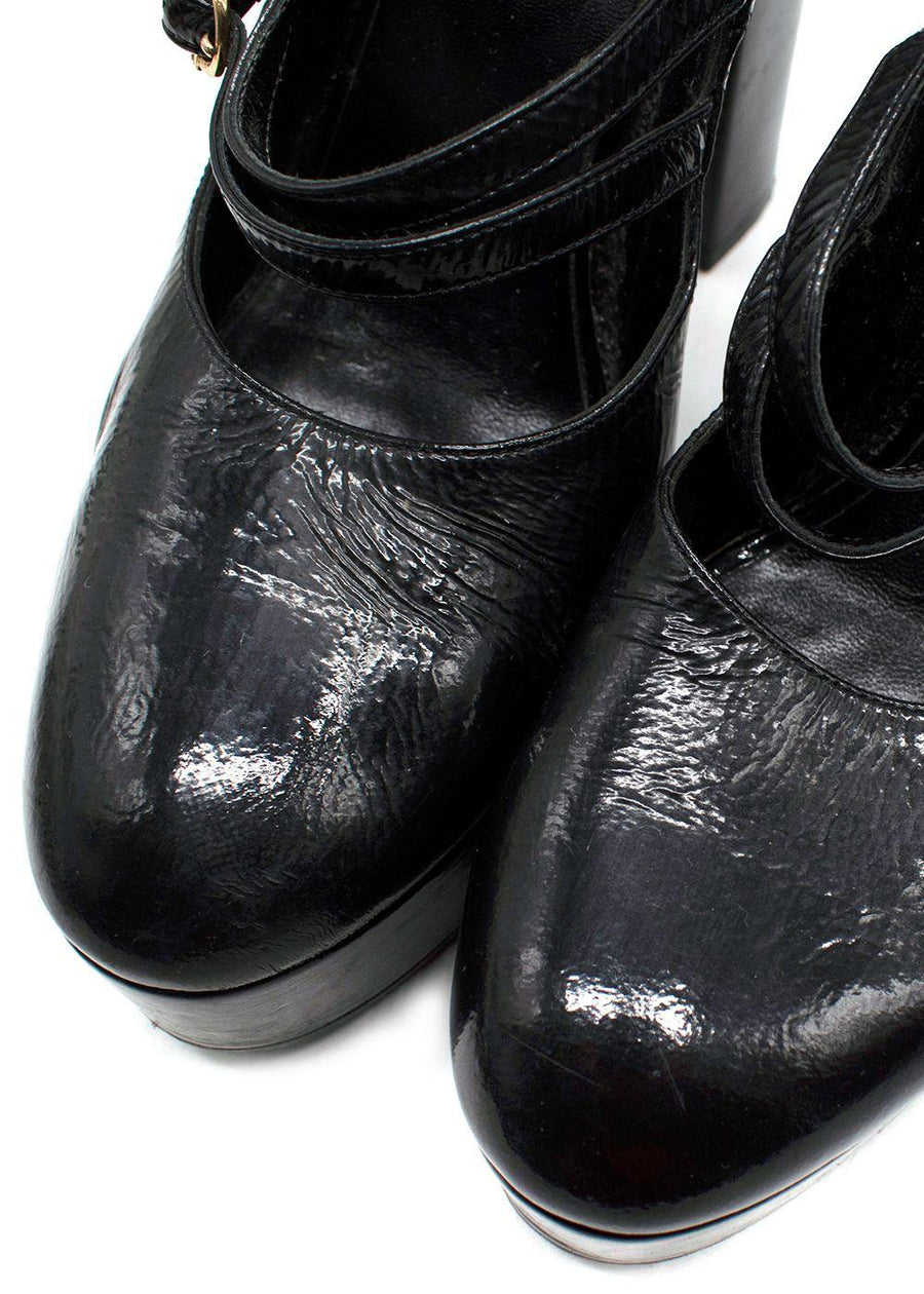 Celine Black Patent Platform Mary Jane Pumps