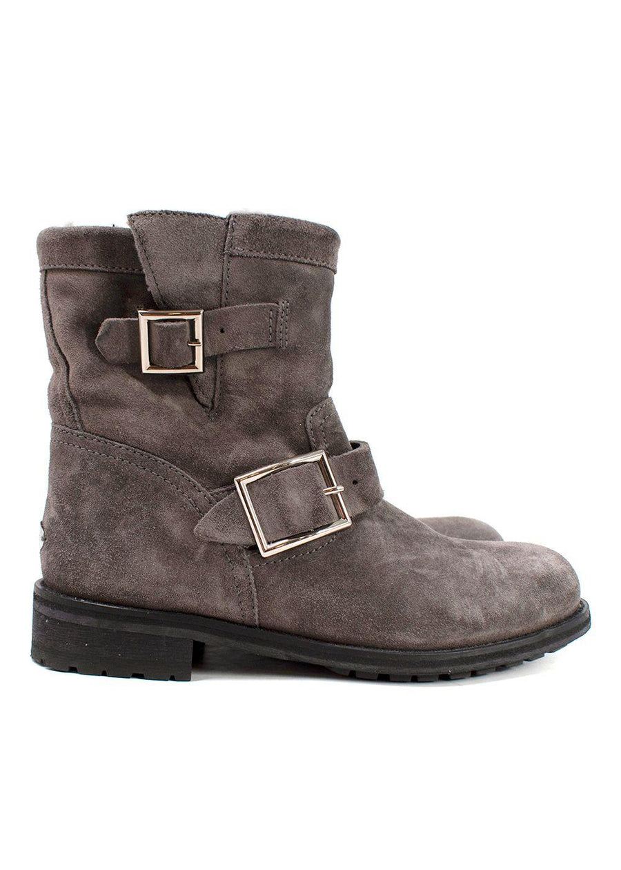 Jimmy Choo Grey Suede Youth II Buckled Suede Ankle Boots