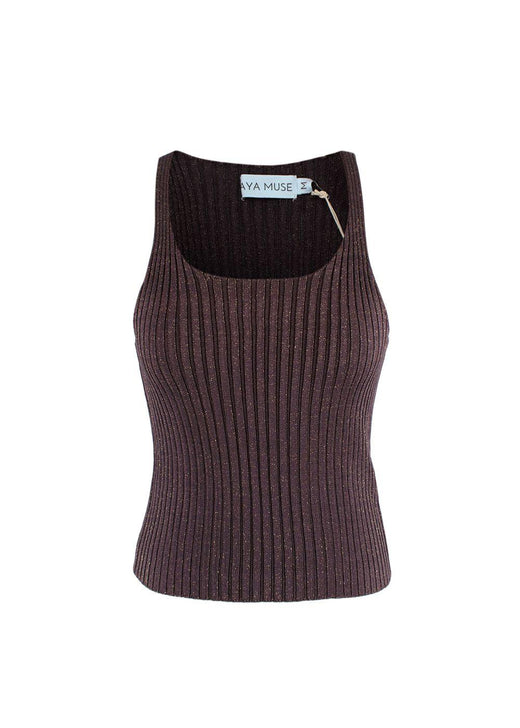 Aya Muse Brown Lurex Ribbed Knit Vest
