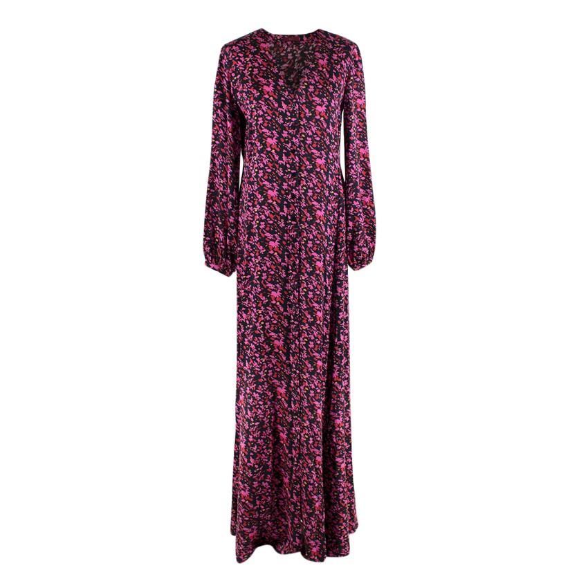 WtR Black Satin Ditzy Floral Maxi Dress