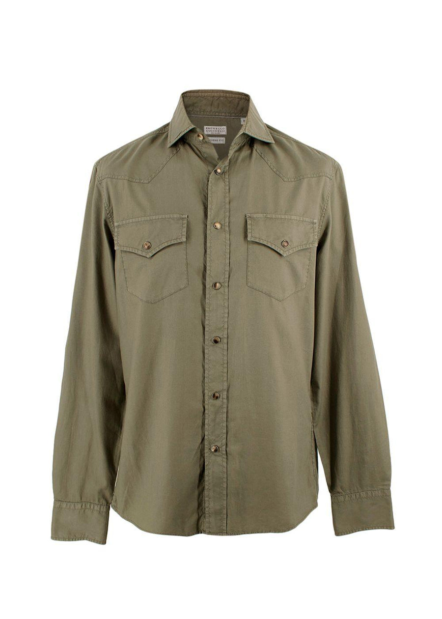 Brunello Cucinelli Khaki Cotton Button-down Shirt