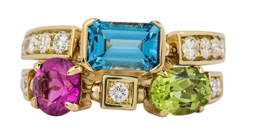 Bvlgari 18K Yellow Gold Allegra 2 Band Multi Gem Ring