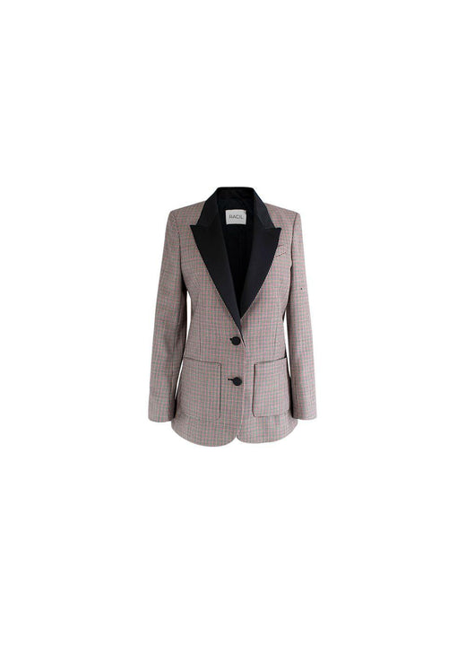 Contrast Lapel Micro Houndstooth Blazer