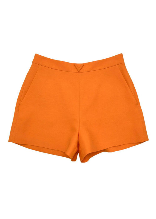Valentino Orange Wool & Silk V Logo Shorts