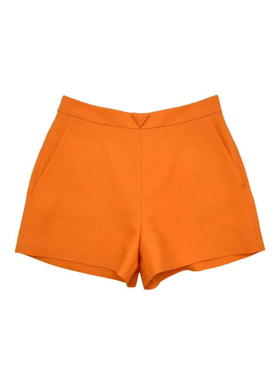 Valentino Orange Wool & Silk V Logo Shorts