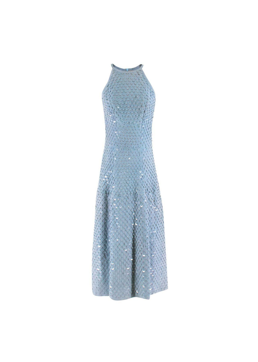 Blue Suede Sequin Embellished Sleeveless Dress