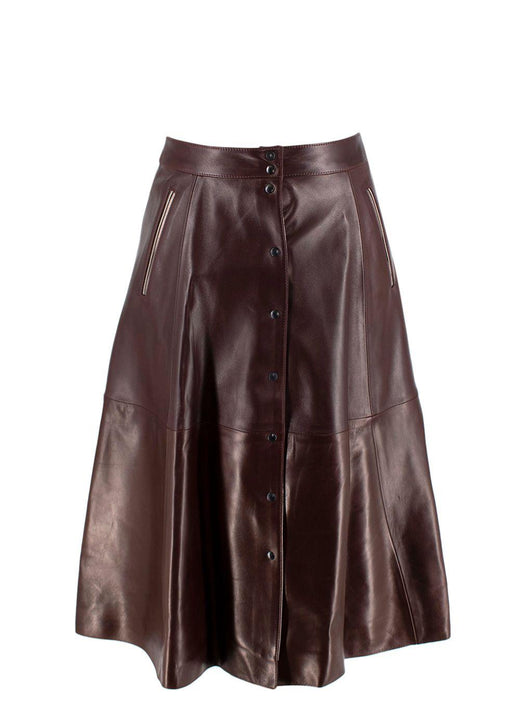 Alice Balas Burgundy Leather Button-Down A-Line Skirt