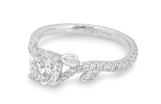 Intricate Floral White Gold Round Brilliant Cut Diamond Ring