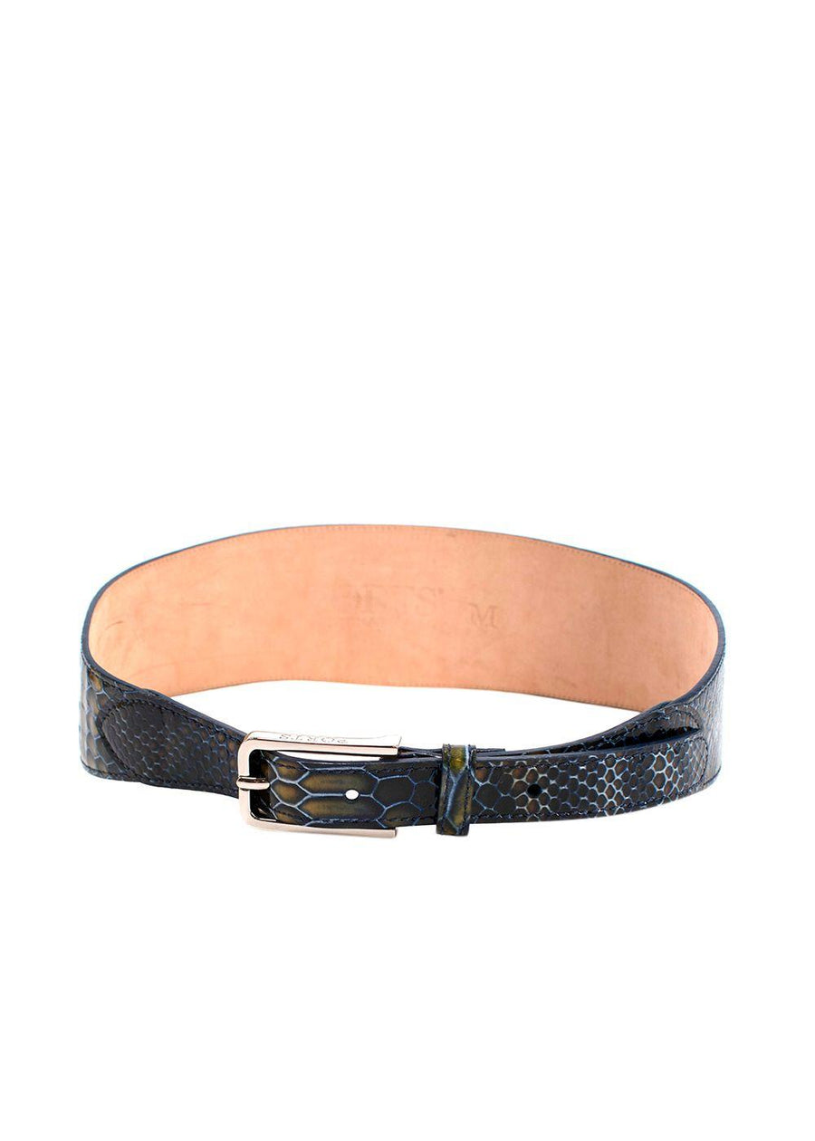Ports Blue and Green Snakeskin Embossed Leather Waist Belt