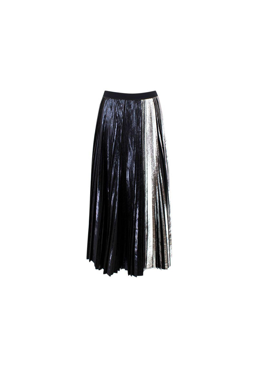 Black & Silver Coated Pleated Midi Skirt