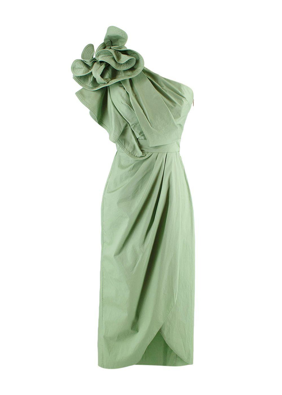 Persian Opulence Green Cotton Ruffled Dress