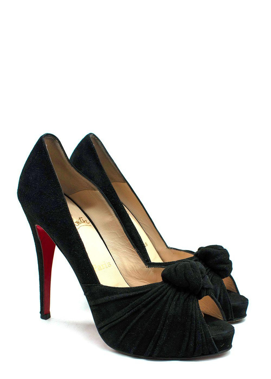 Louboutin Black Suede Peep Toe Pump Heels