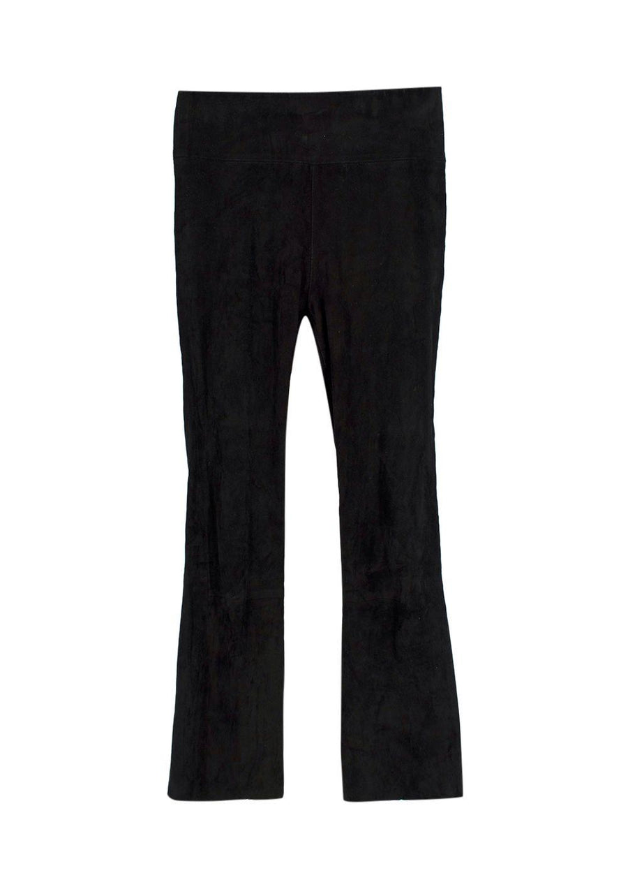 Sprwmn Black Suede Flared Ankle Crop Leggings
