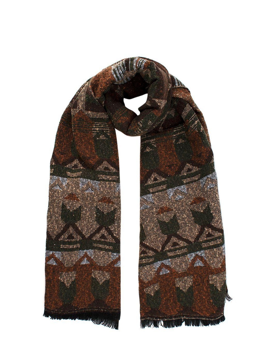 Bespoke Brown Multi-Coloured Aztec Print Woven Scarf